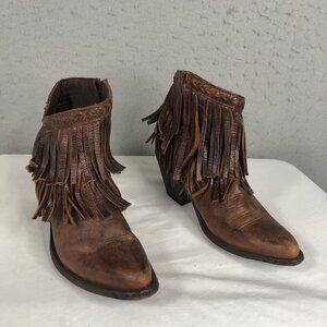 Old Glory Distressed Brown Fringe Booties